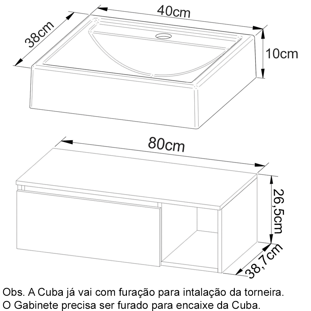 Gabinete Com Cuba Para Banheiro BN3600x01 Amendoa Tecno Mobili