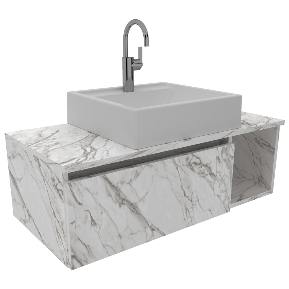 Gabinete Com Cuba Para Banheiro BN3600x01 Marmore Branco Tecno Mobili