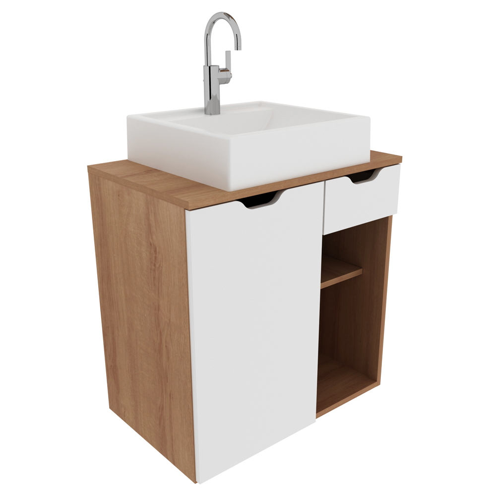 Gabinete Com Cuba Para Banheiro BN3600x05 Amendoa Branco Tecno Mobili
