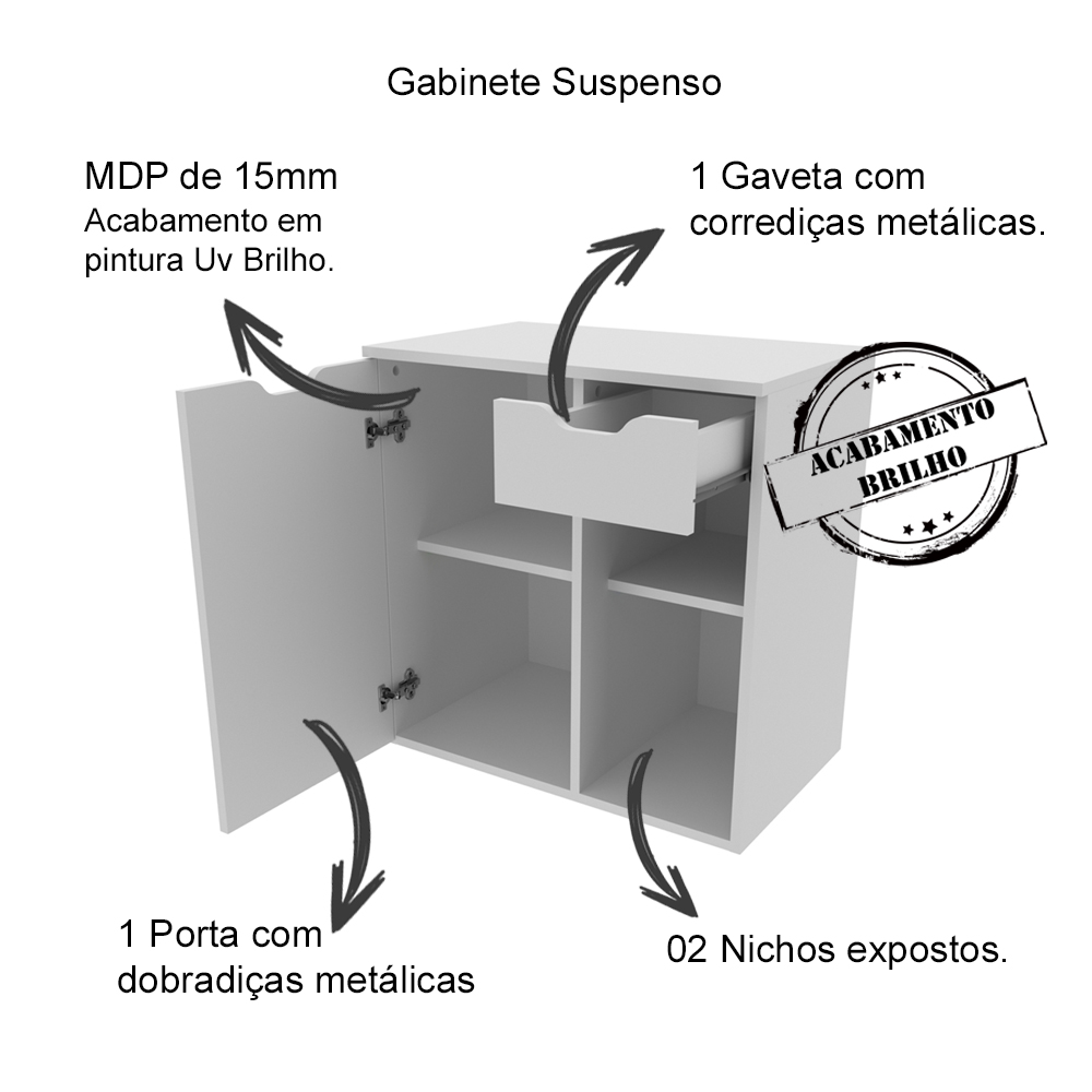 Gabinete Com Cuba Para Banheiro BN3600x05 Branco Tecno Mobili