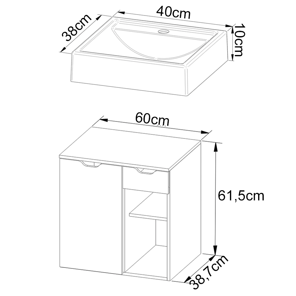 Gabinete Com Cuba Para Banheiro BN3600x05 Marmore Branco Tecno Mobili