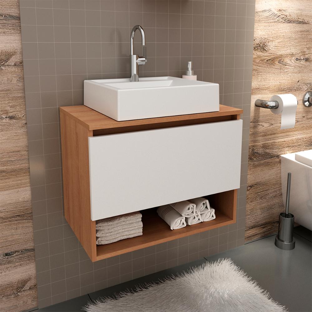 Gabinete Com Cuba Para Banheiro BN3600x06 Amendoa Branco Tecno Mobili