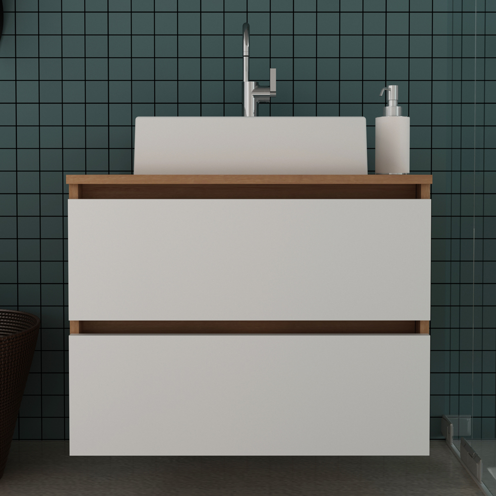 Gabinete Com Cuba Para Banheiro BN3600x07 Amendoa Branco Tecno Mobili