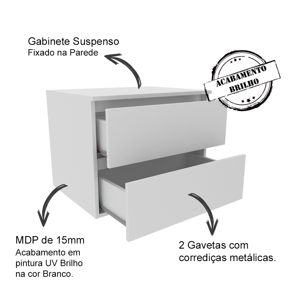 Gabinete Com Cuba Para Banheiro BN3600x07 Branco Tecno Mobili