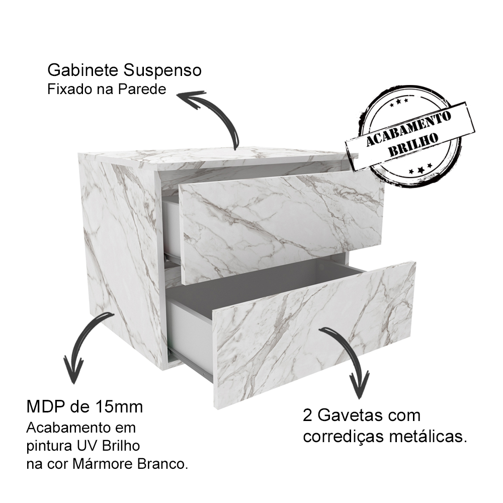Gabinete Com Cuba Para Banheiro BN3600x07 Marmore Branco Tecno Mobili