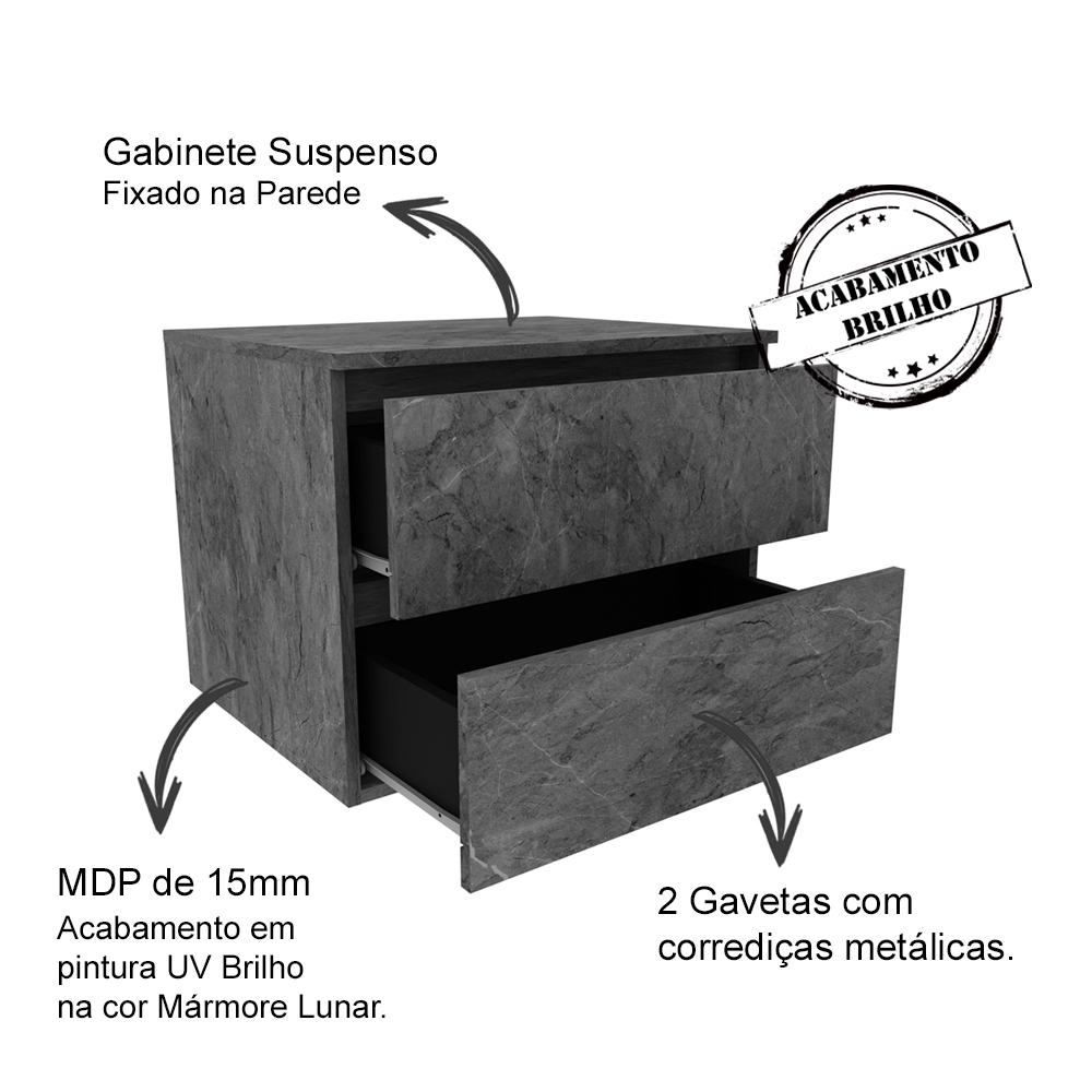 Gabinete Com Cuba Para Banheiro BN3600x07 Marmore Lunar Tecno Mobili
