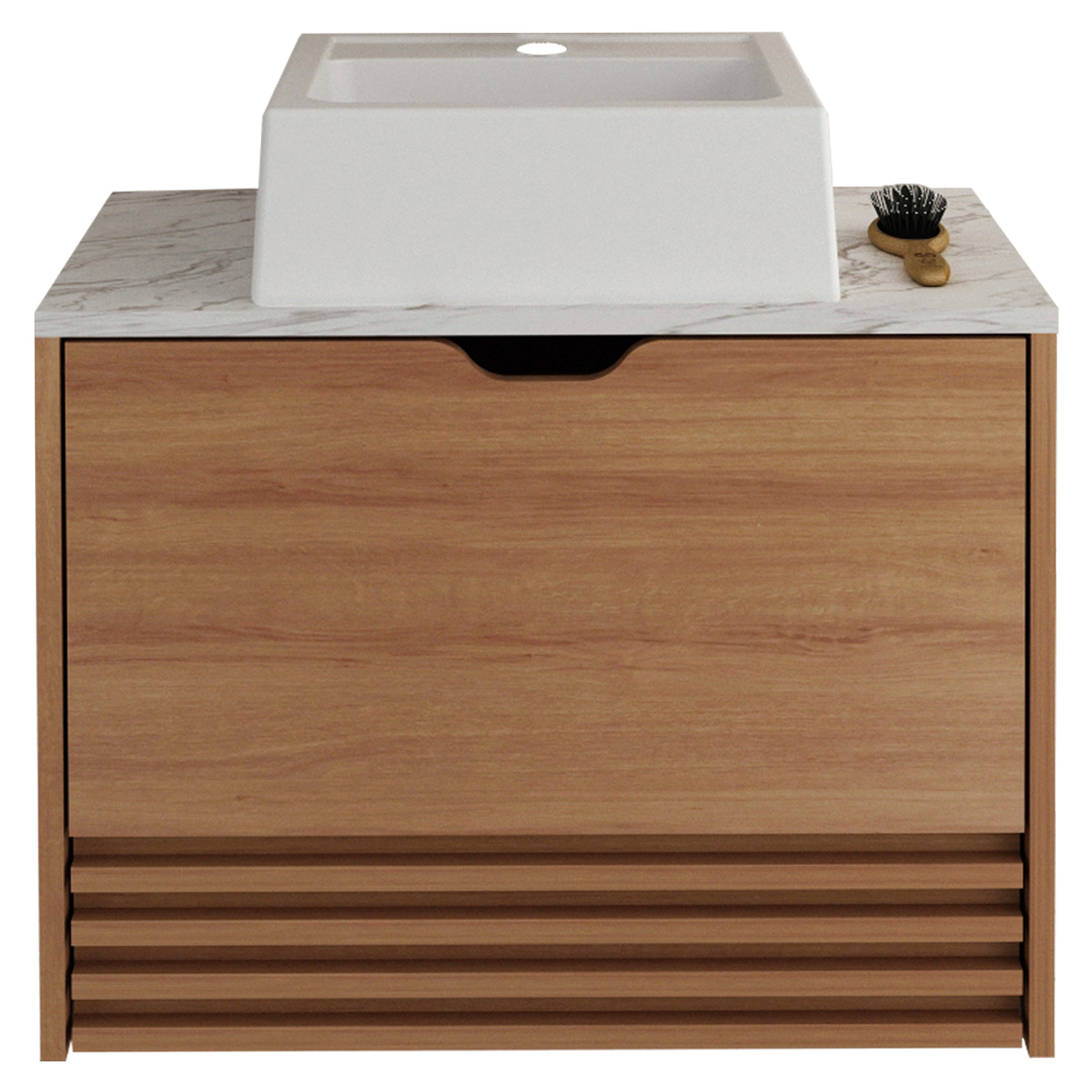 Gabinete Com Cuba Para Banheiro BN3630x13 Amendoa Marmore Branco Tecno Mobili