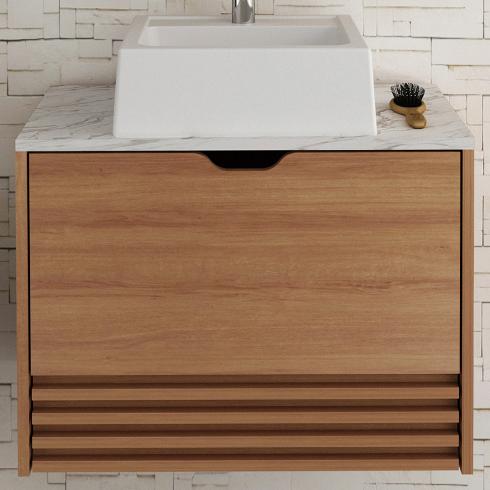 Gabinete Com Cuba Para Banheiro BN3630x13 Amendoa Marmore Branco Tecno Mobili