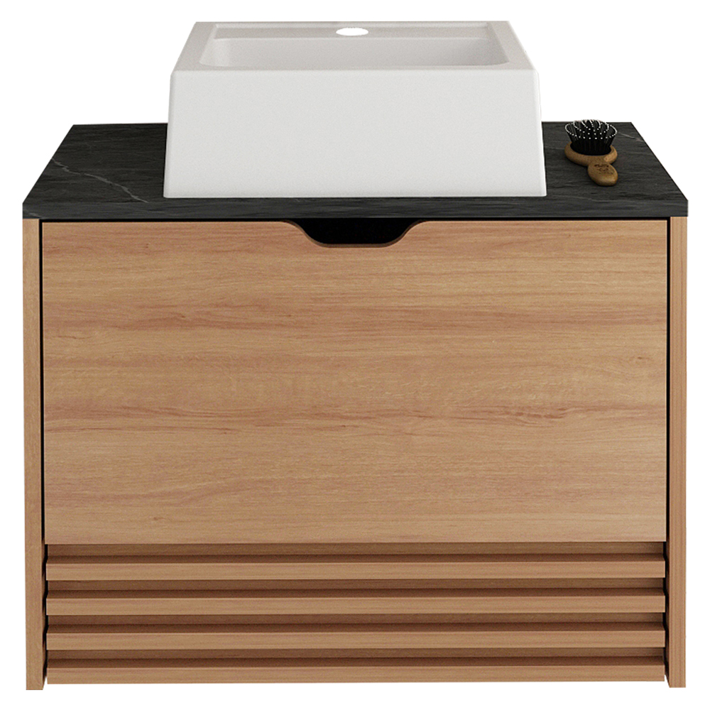 Gabinete Com Cuba Para Banheiro BN3630x13 Amendoa Marmore Lunar Tecno Mobili