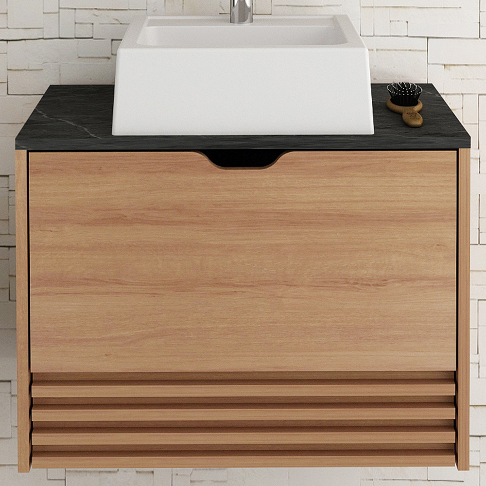Gabinete Com Cuba Para Banheiro BN3630x13 Amendoa Marmore Lunar Tecno Mobili