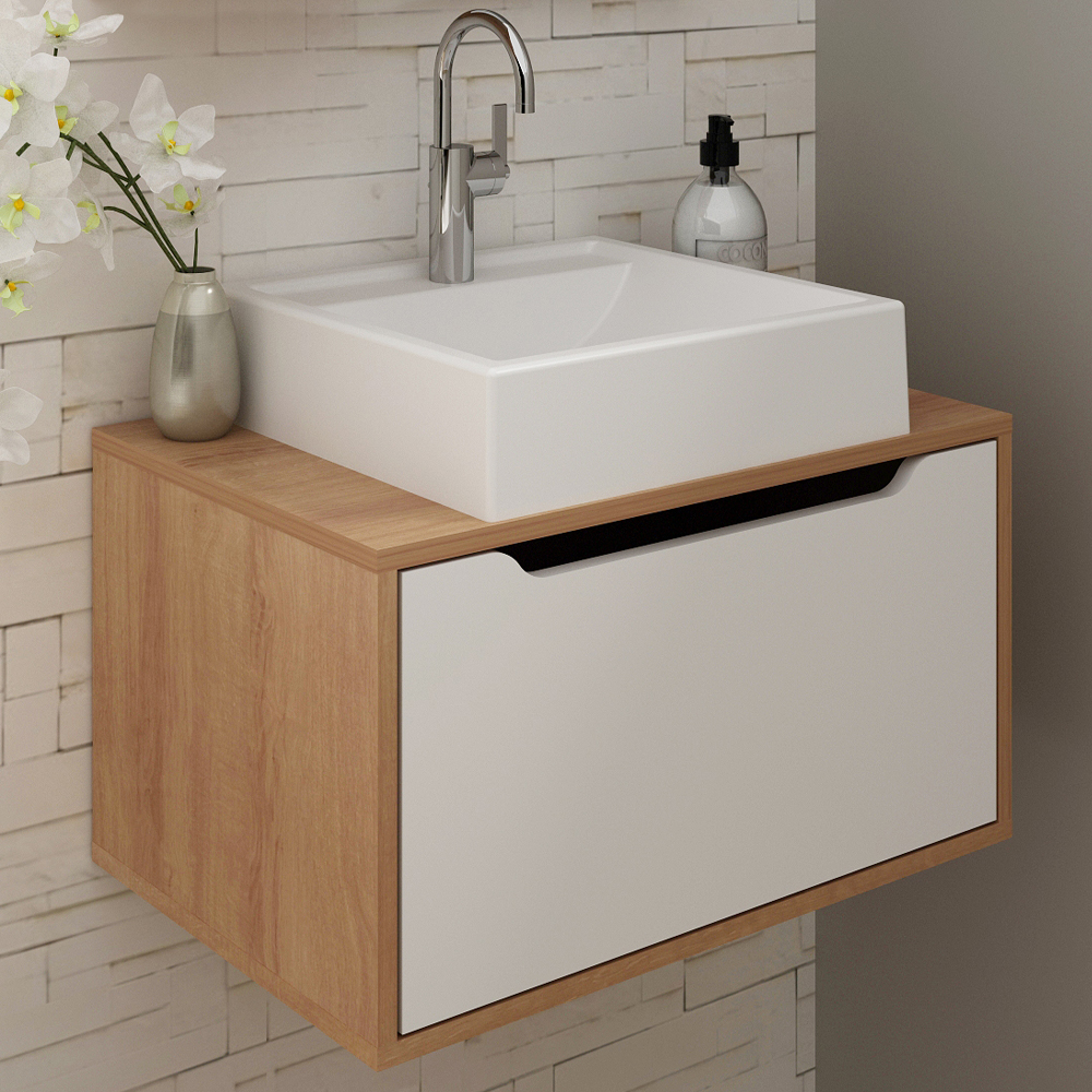 Gabinete Com Cuba Para Banheiro BN3630x46 Amendoa Branco Tecno Mobili