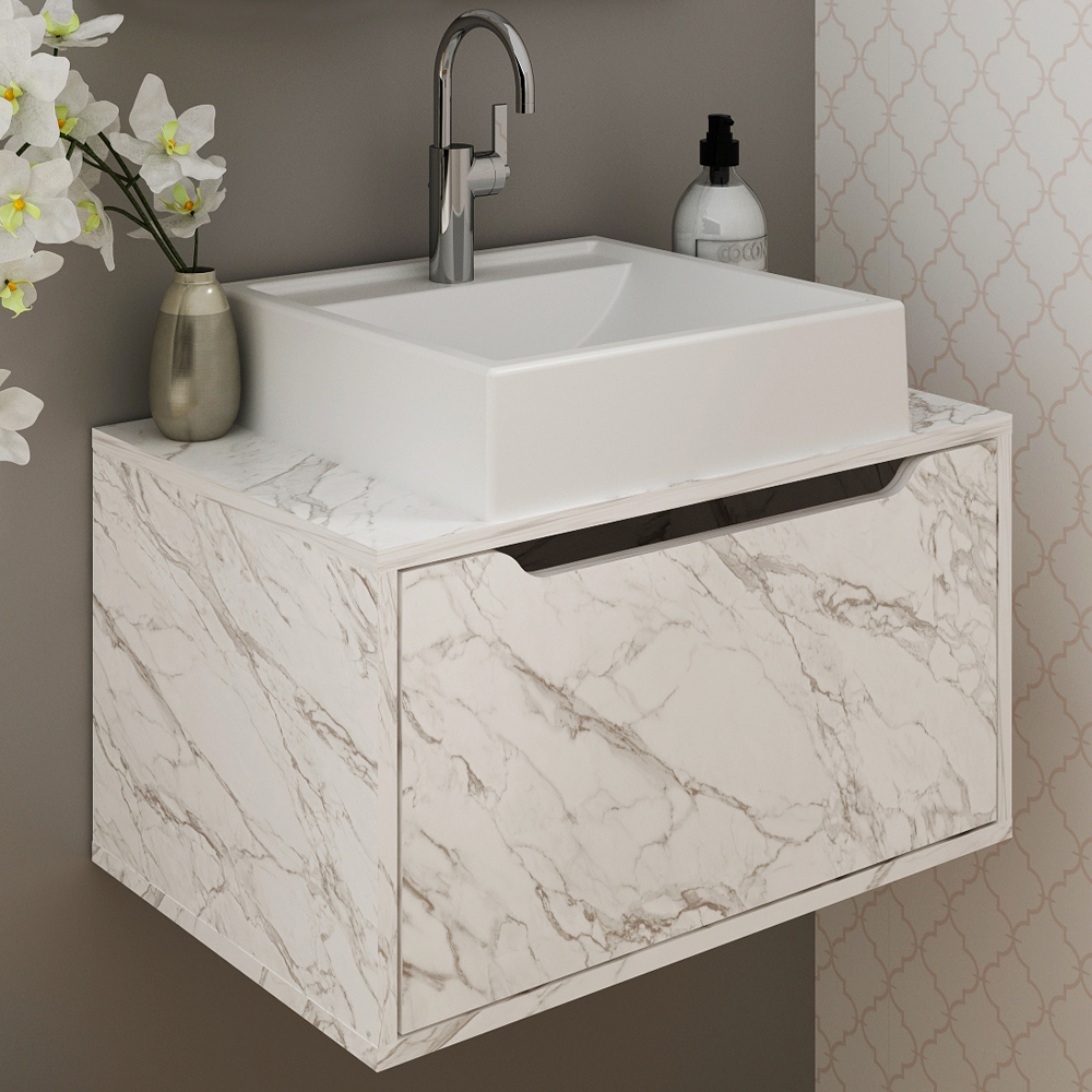 Gabinete Com Cuba Para Banheiro BN3630x46 Marmore Branco Tecno Mobili