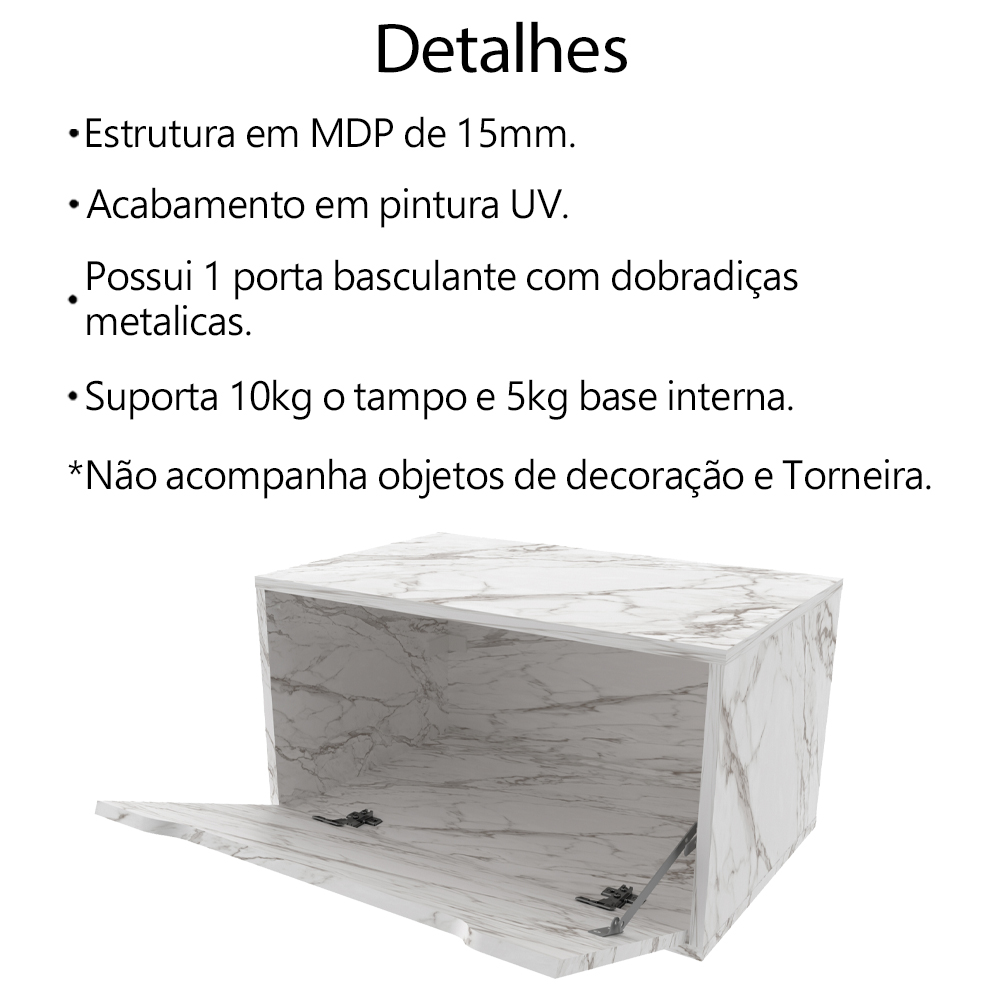 Gabinete Com Cuba Para Banheiro BN3630x46 Marmore Branco Tecno Mobili