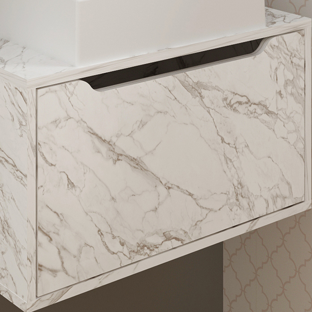 Gabinete Com Cuba Para Banheiro BN3630x46 Marmore Branco Tecno Mobili