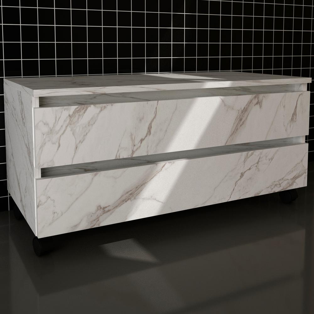 Gabinete Para Banheiro 2 Gavetas BN3603 Marmore Branco Tecno Mobili
