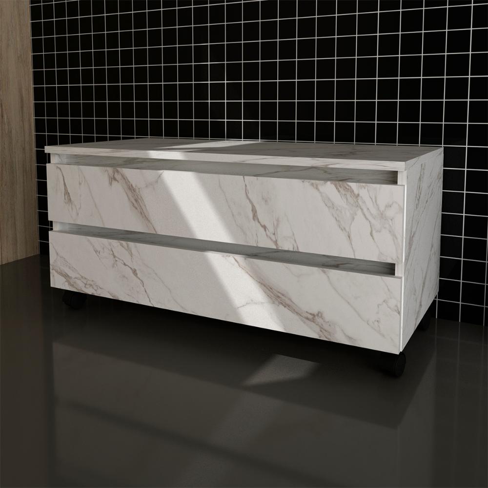 Gabinete Para Banheiro 2 Gavetas BN3603 Marmore Branco Tecno Mobili