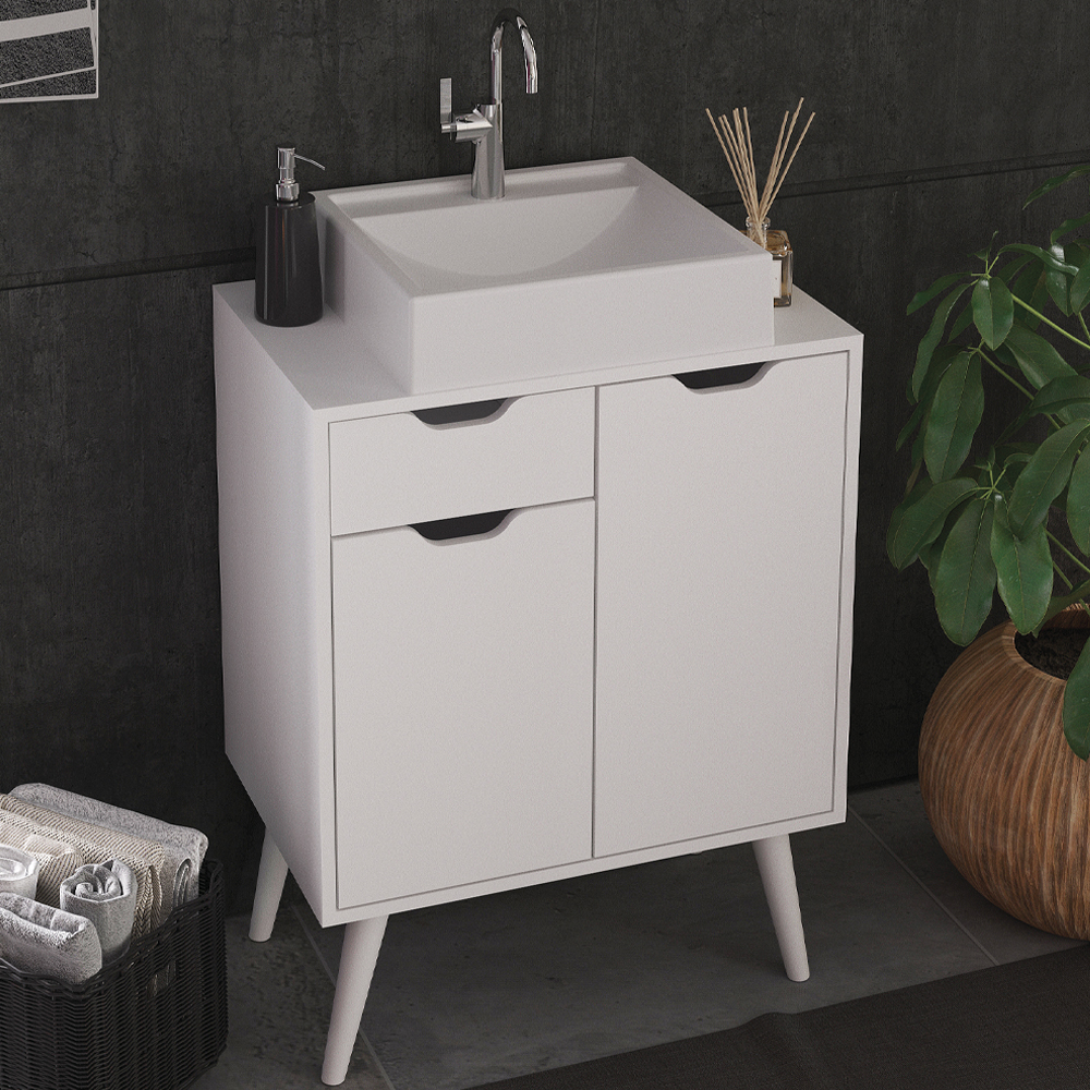 Gabinete Para Banheiro 2 Portas 1 Gaveta BN3637 Branco Tecno Mobili