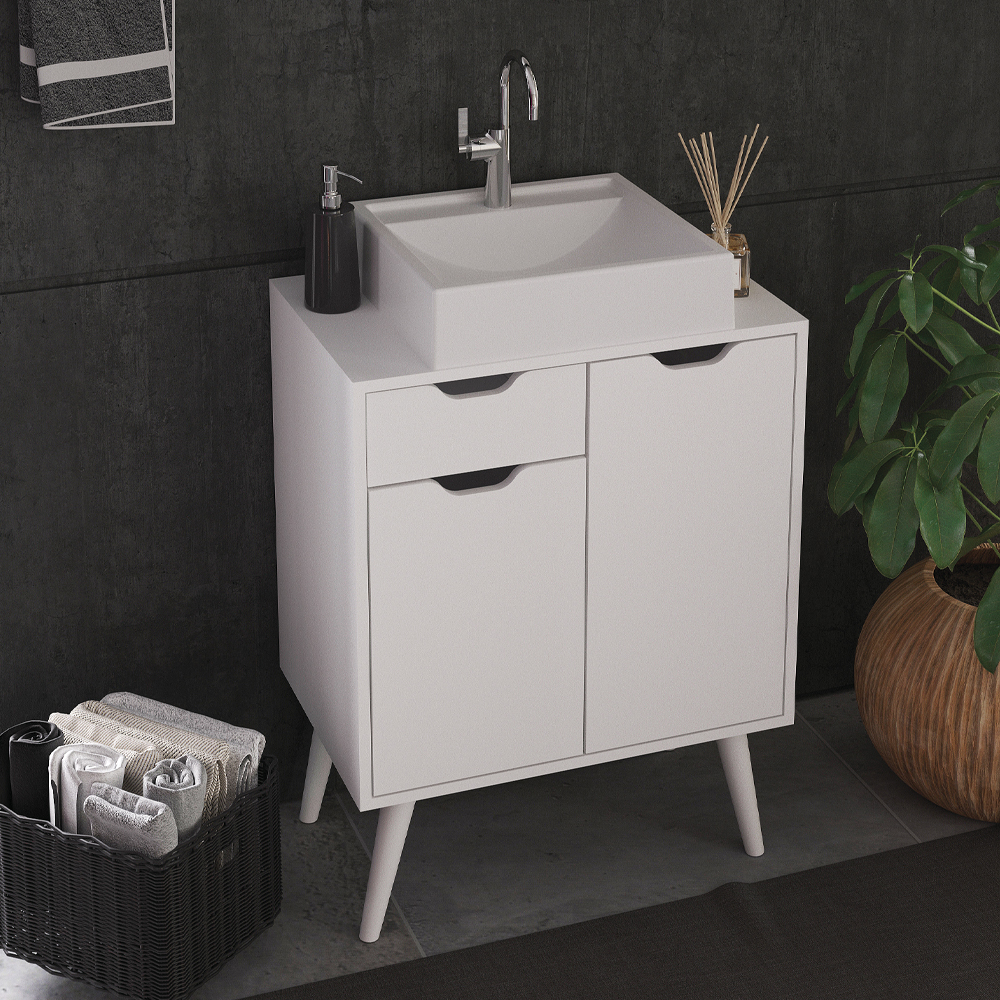 Gabinete Para Banheiro 2 Portas 1 Gaveta BN3637 Branco Tecno Mobili