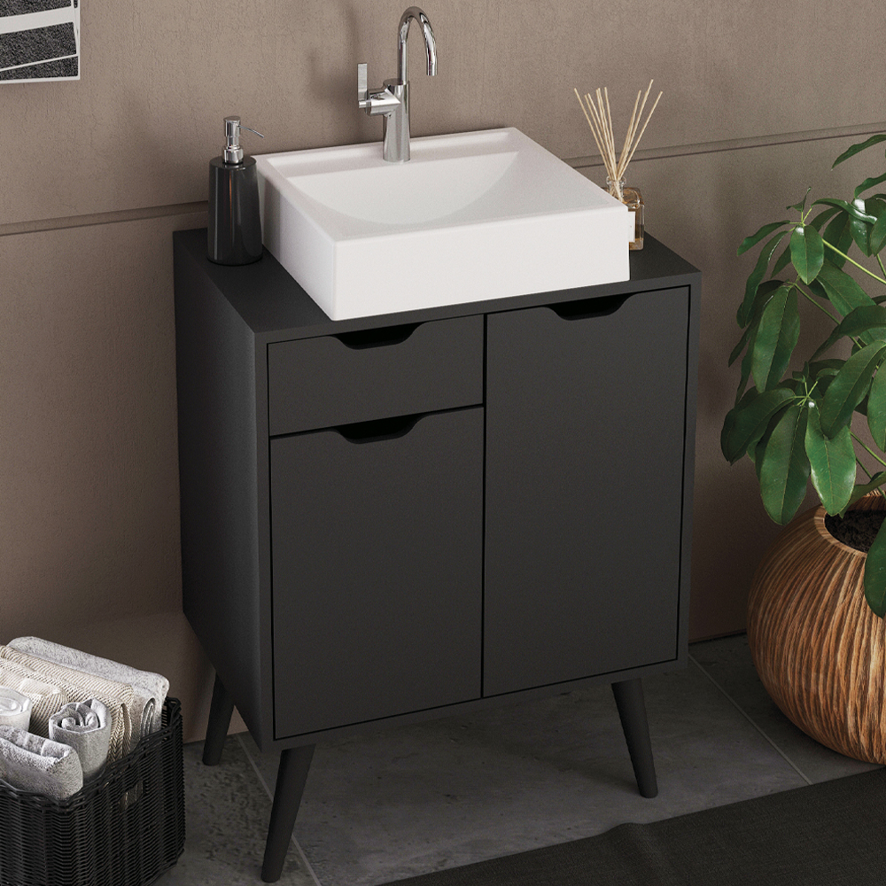 Gabinete Para Banheiro 2 Portas 1 Gaveta BN3637 Preto Tecno Mobili