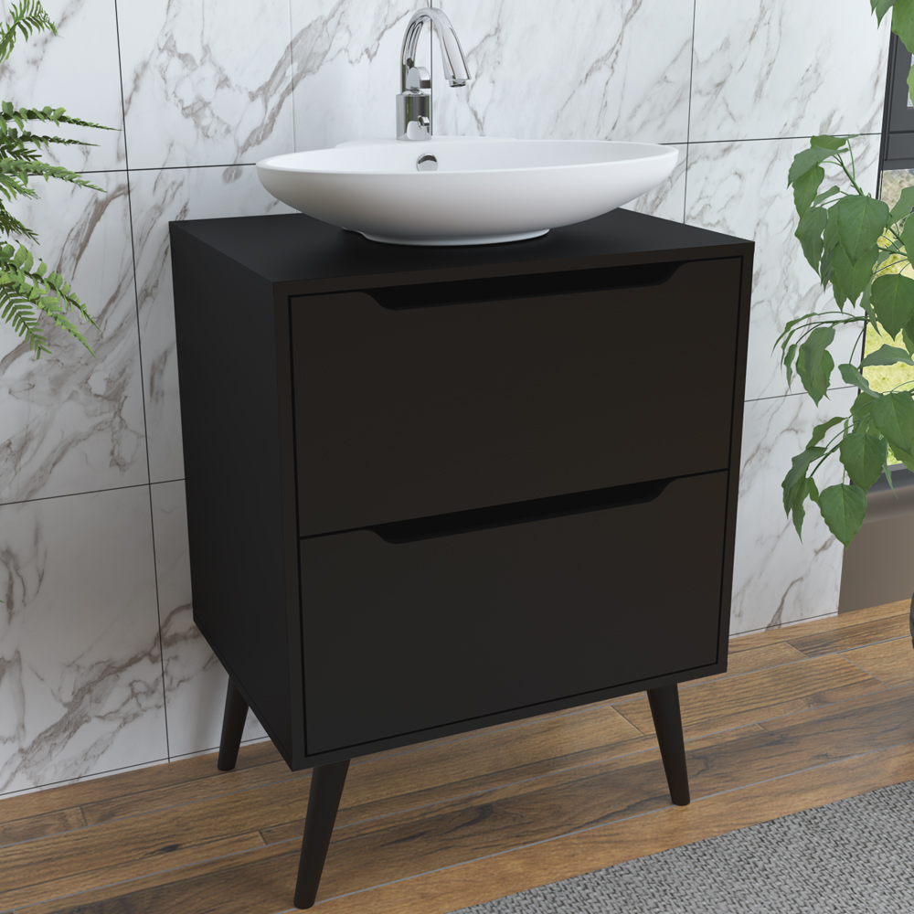 Gabinete Para Banheiro 60 cm Com 2 Gavetas BN3639 Preto Tecno Mobili