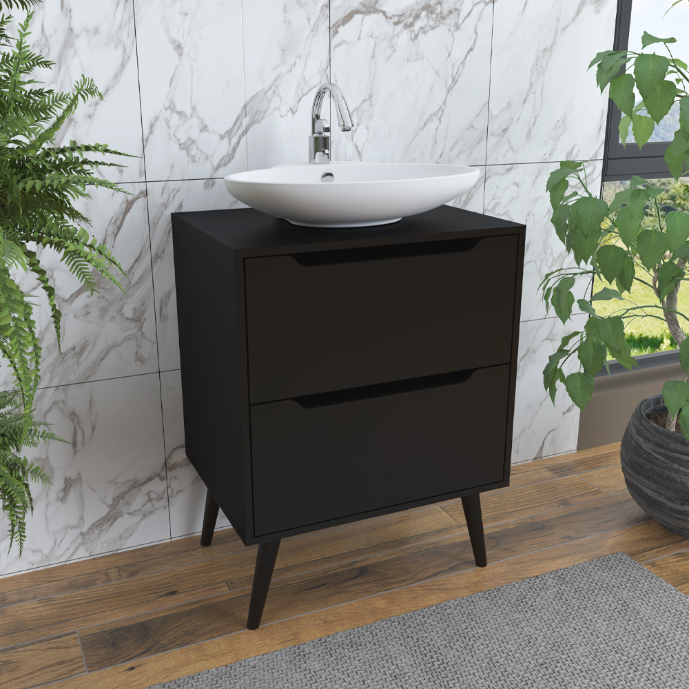 Gabinete Para Banheiro 60 cm Com 2 Gavetas BN3639 Preto Tecno Mobili
