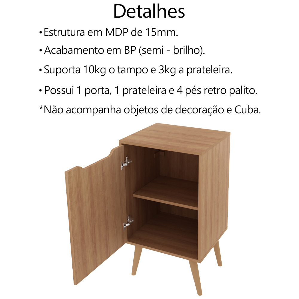 Gabinete Para Banheiro Pes Palito 1 Porta BN3641 Amendoa Tecno Mobili