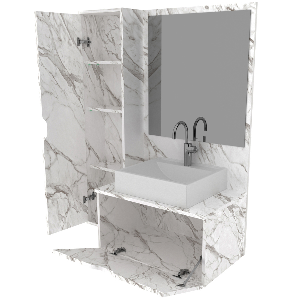 Gabinete Para Cuba De Banheiro Com Espelho BN3604 Marmore Branco Tecno Mobili
