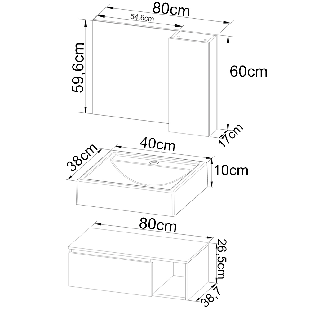 Gabinete Suspenso Com Cuba E Espelheira BN3600x01x02 Marmore Branco Tecno Mobili