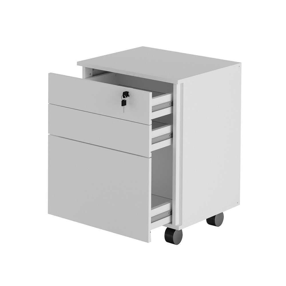 Gaveteiro 3 Gavetas Com Rodízios ME4148 Branco - Tecno Mobili