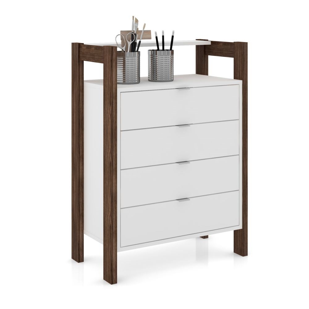 Gaveteiro 4 Gavetas AZ1012 Branco/Nogal - Tecno Mobili