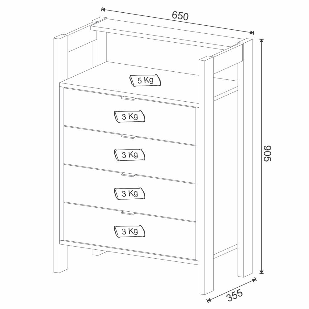 Gaveteiro 4 Gavetas AZ1012 Branco/Nogal - Tecno Mobili
