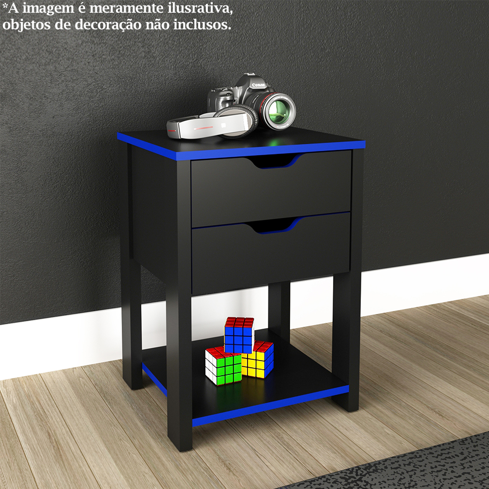 Gaveteiro Gamer 2 Gaveta ME4163 Preto Azul Tecno Mobili