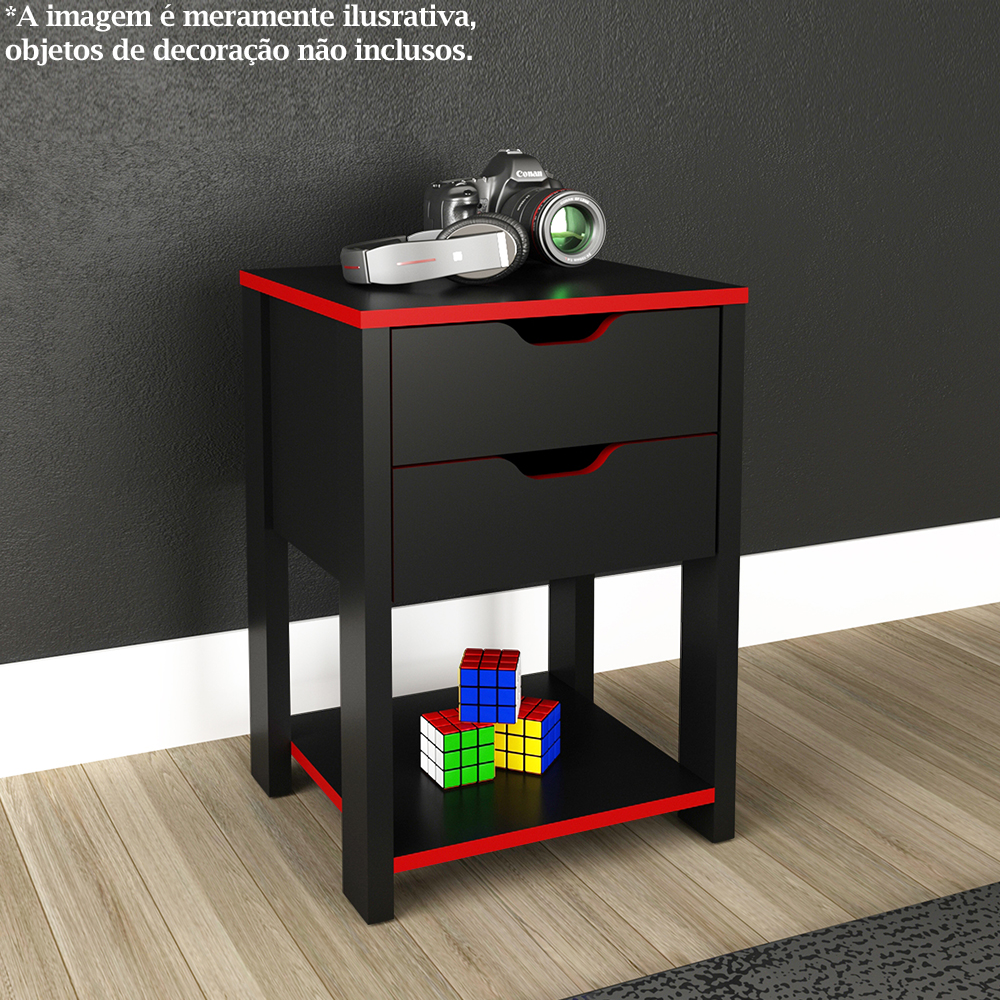 Gaveteiro Gamer 2 Gaveta ME4163 Preto Vermelho Tecno Mobili