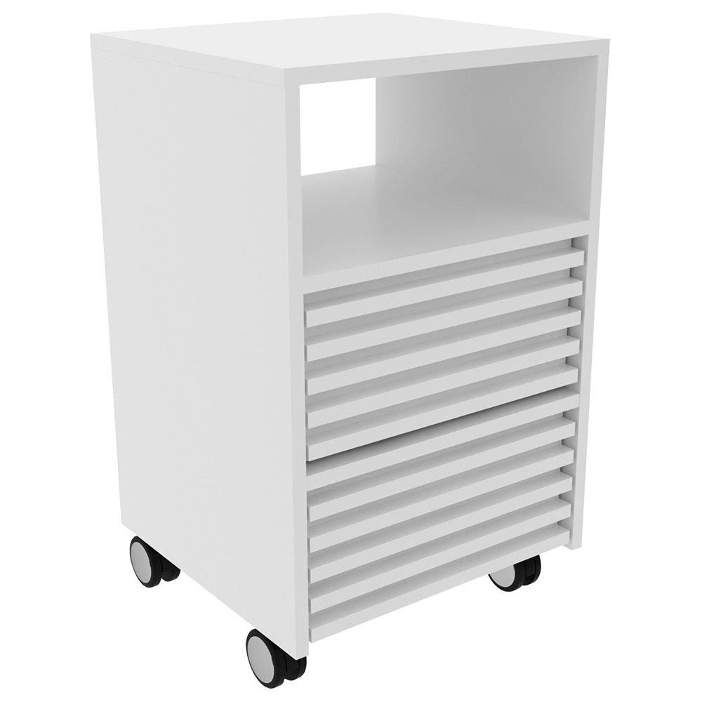 Gaveteiro com Rodizio e 2 Gavetas Ripado ME4175 Branco Tecno Mobili