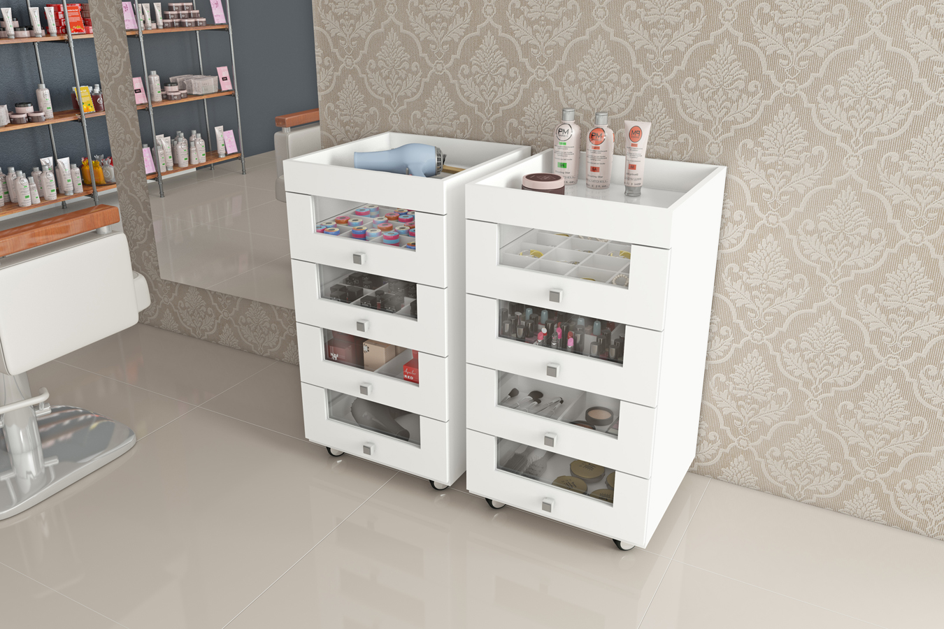 Kit 02 Carrinhos Organizador De Maquiagem PE2009 Branco Tecno Mobili