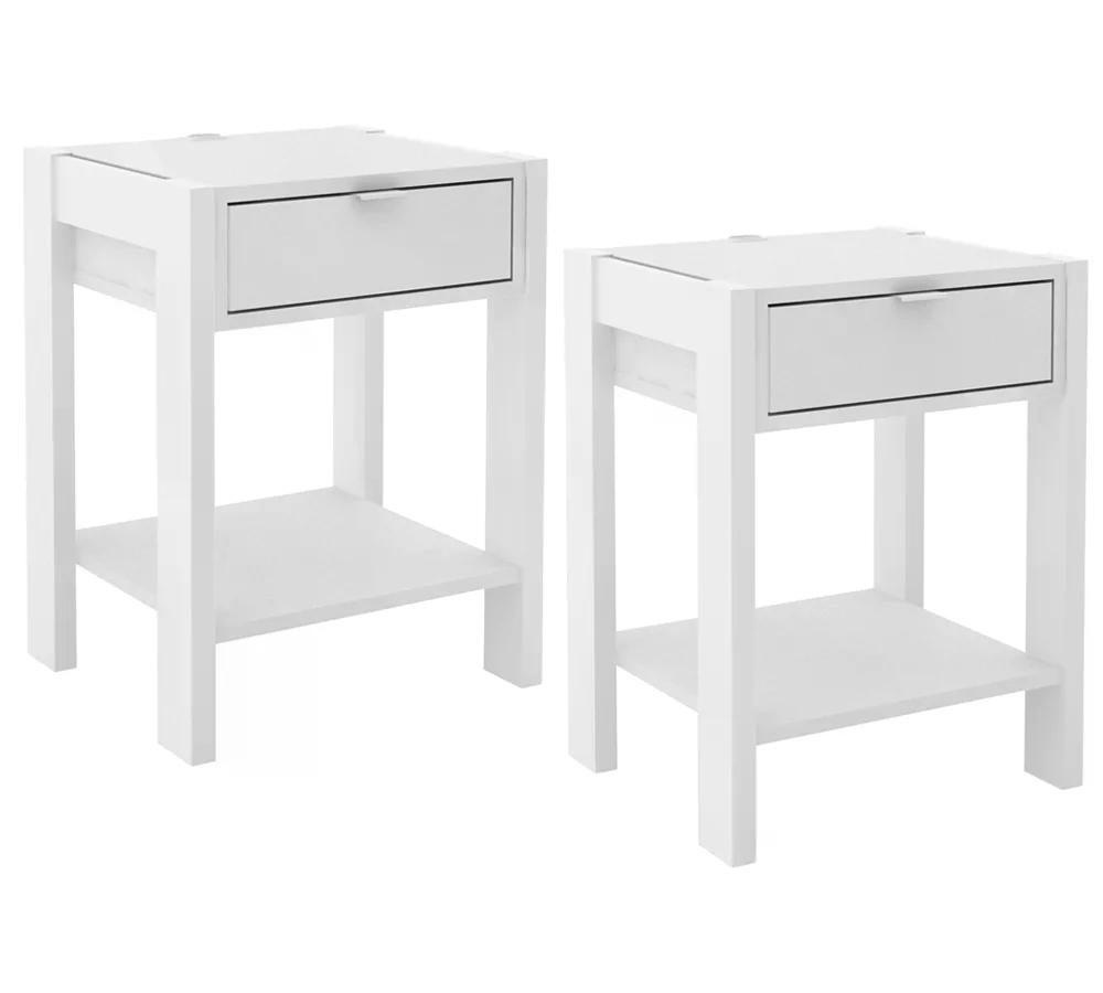 Kit 02 Mesas de Cabeceira com Tomada 1 Gaveta AZ1016 Branco Tecno Mobili