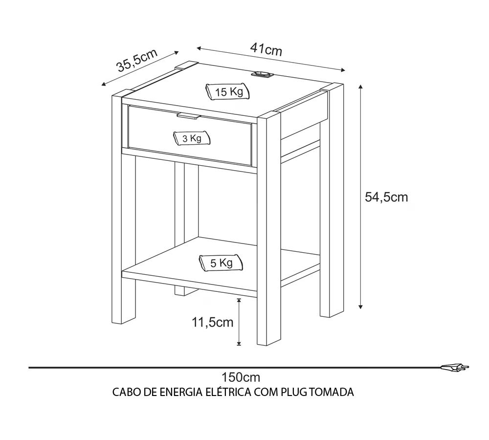 Kit 02 Mesas de Cabeceira com Tomada 1 Gaveta AZ1016 Branco Tecno Mobili