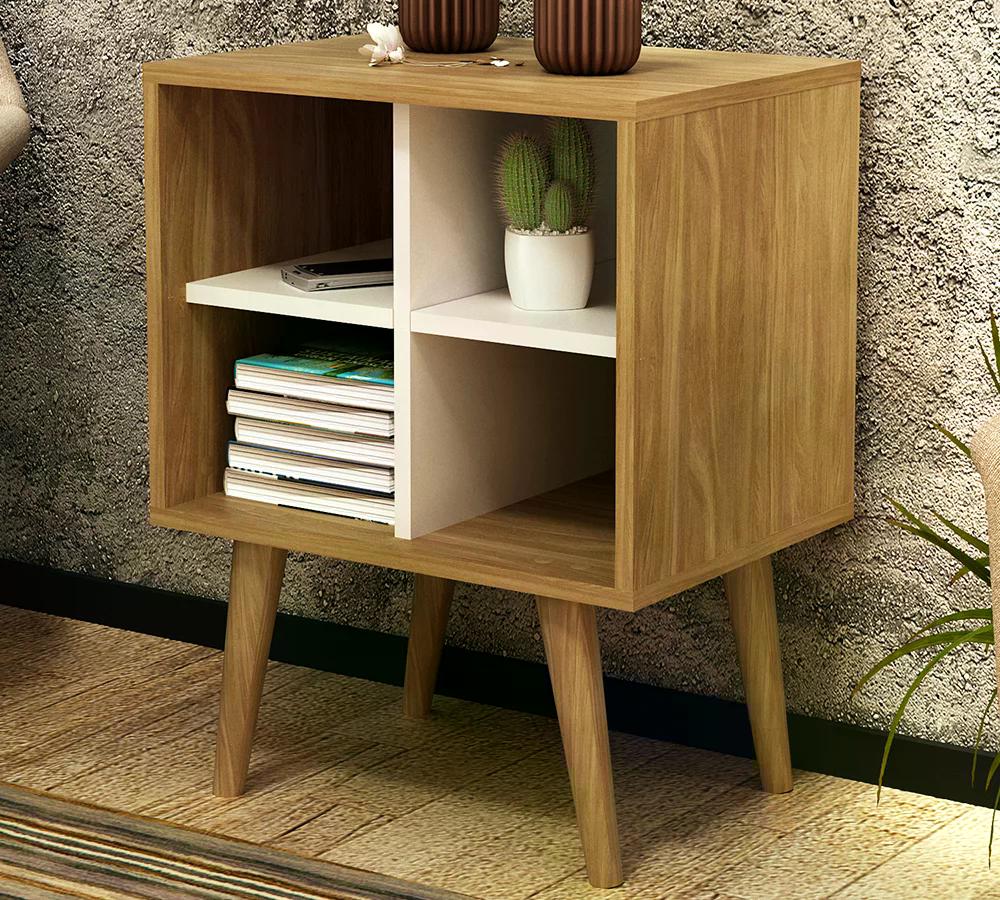 Mesa De Apoio Lateral 04 Nichos E1720 Natural Off White Tecno Mobili