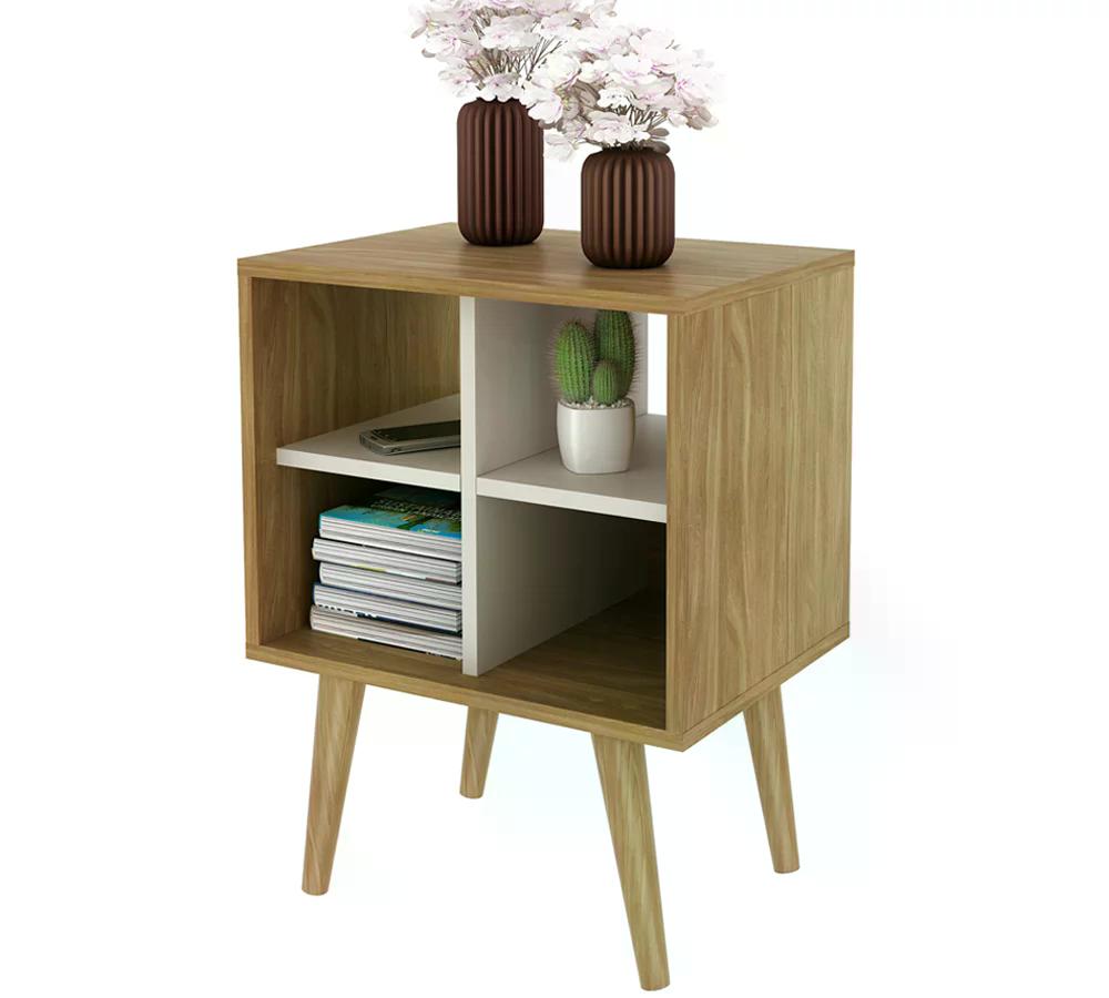 Mesa De Apoio Lateral 04 Nichos E1720 Natural Off White Tecno Mobili