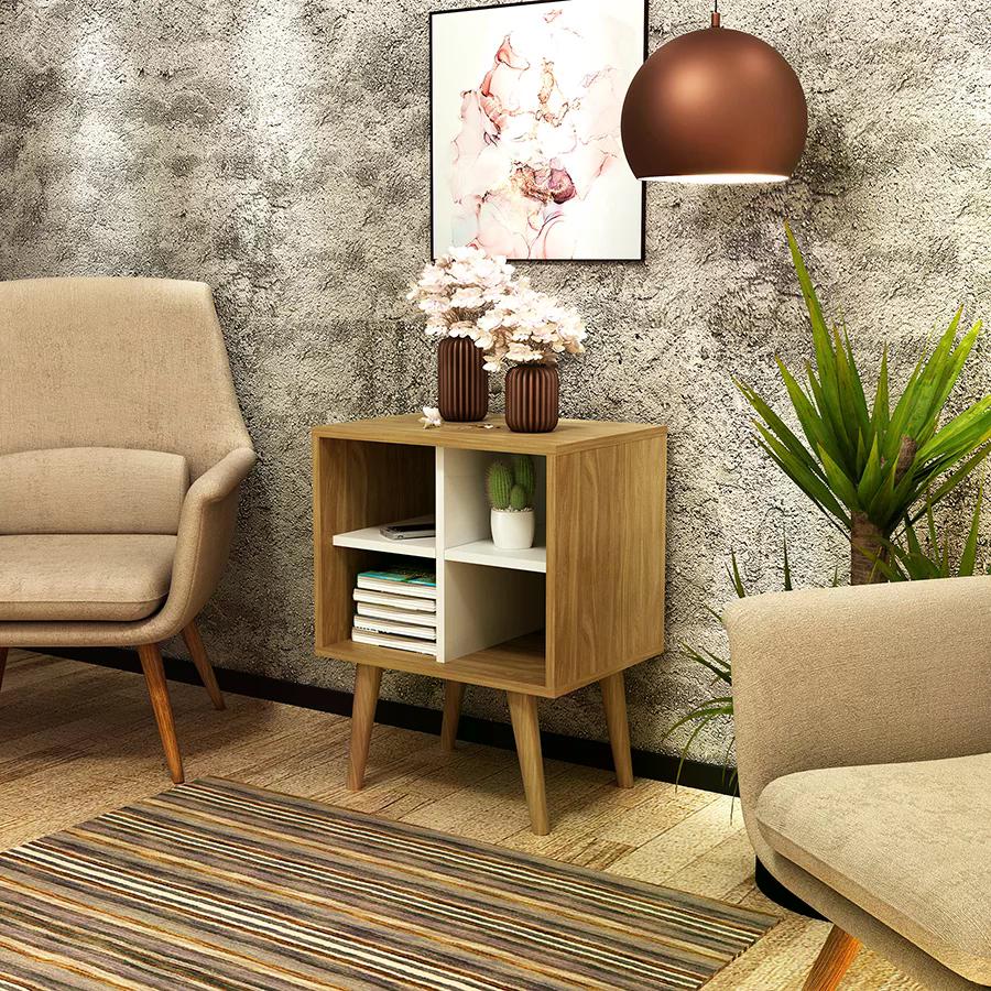 Mesa De Apoio Lateral 04 Nichos E1720 Natural Off White Tecno Mobili