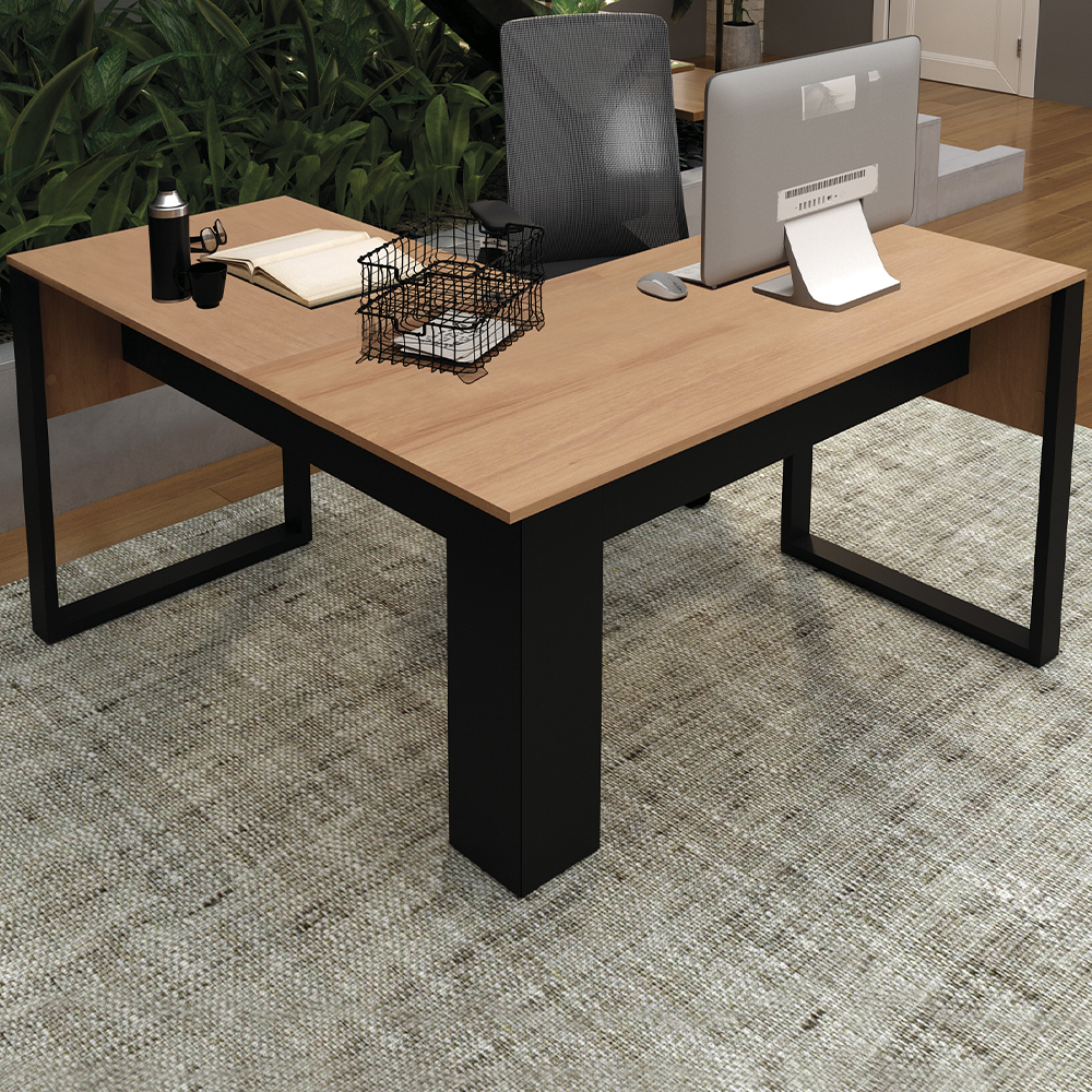 Mesa De Canto Para Escritorio ME4181 Amendoa Preto Tecno Mobili