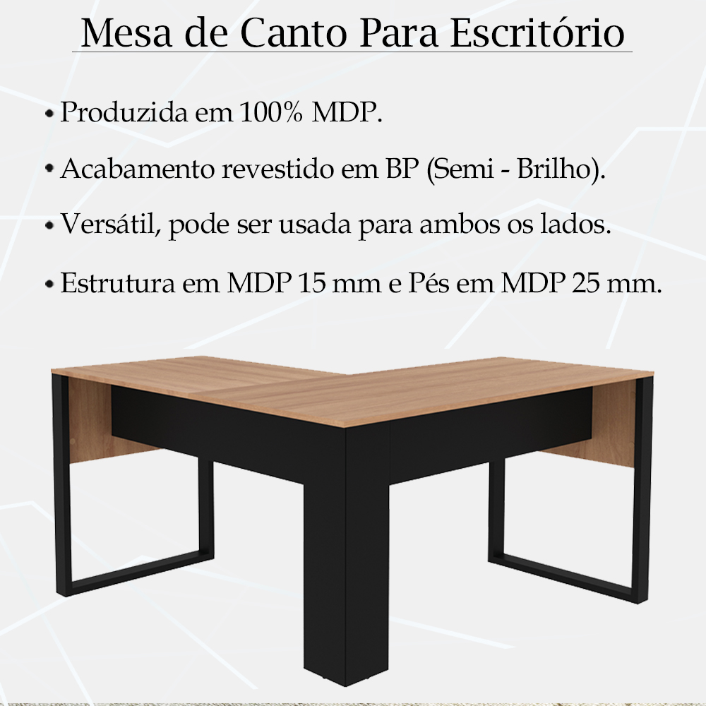 Mesa De Canto Para Escritorio ME4181 Amendoa Preto Tecno Mobili