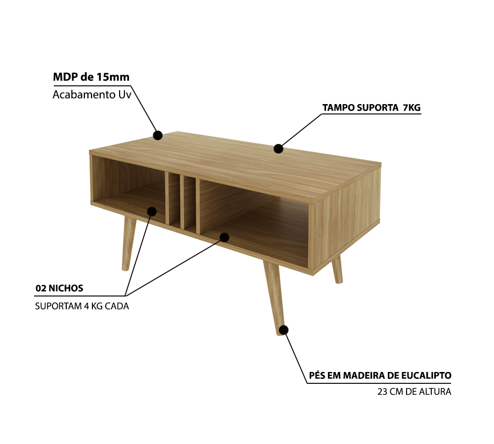 Mesa De Centro 02 Nichos MC2226 Natural Tecno Mobili