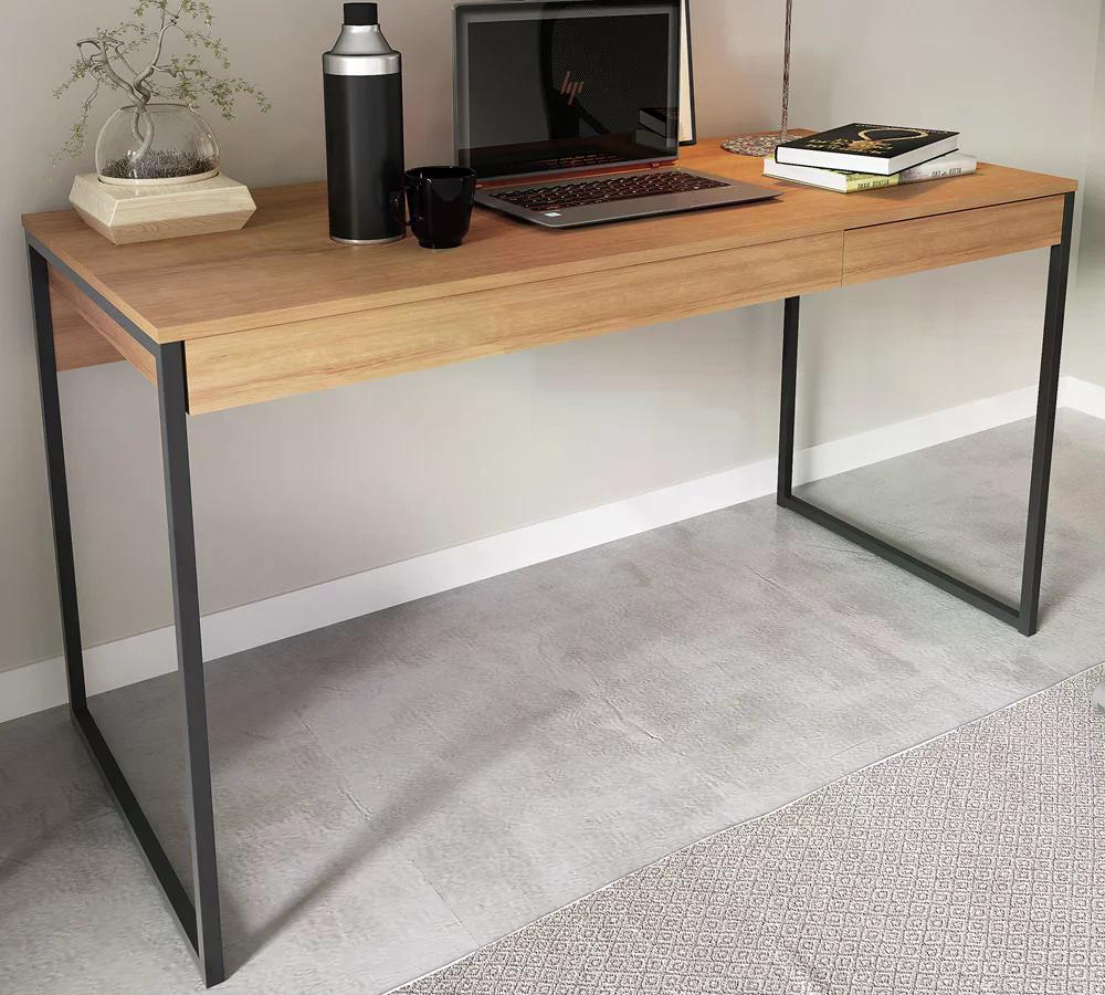 Mesa Escrivaninha 1 Gaveta Pes Tubular ME4156 Amendoa Preto Tecno Mobili