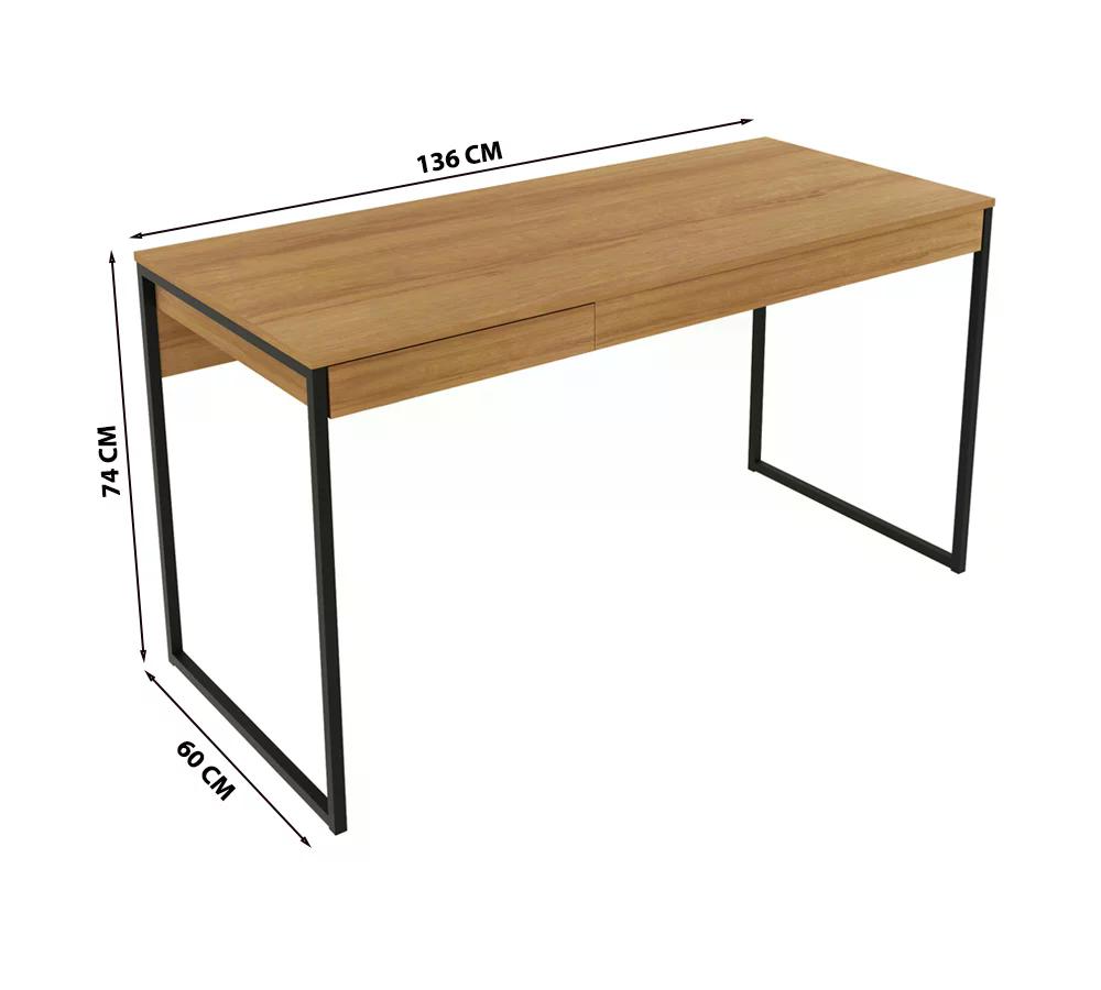 Mesa Escrivaninha 1 Gaveta Pes Tubular ME4156 Amendoa Preto Tecno Mobili