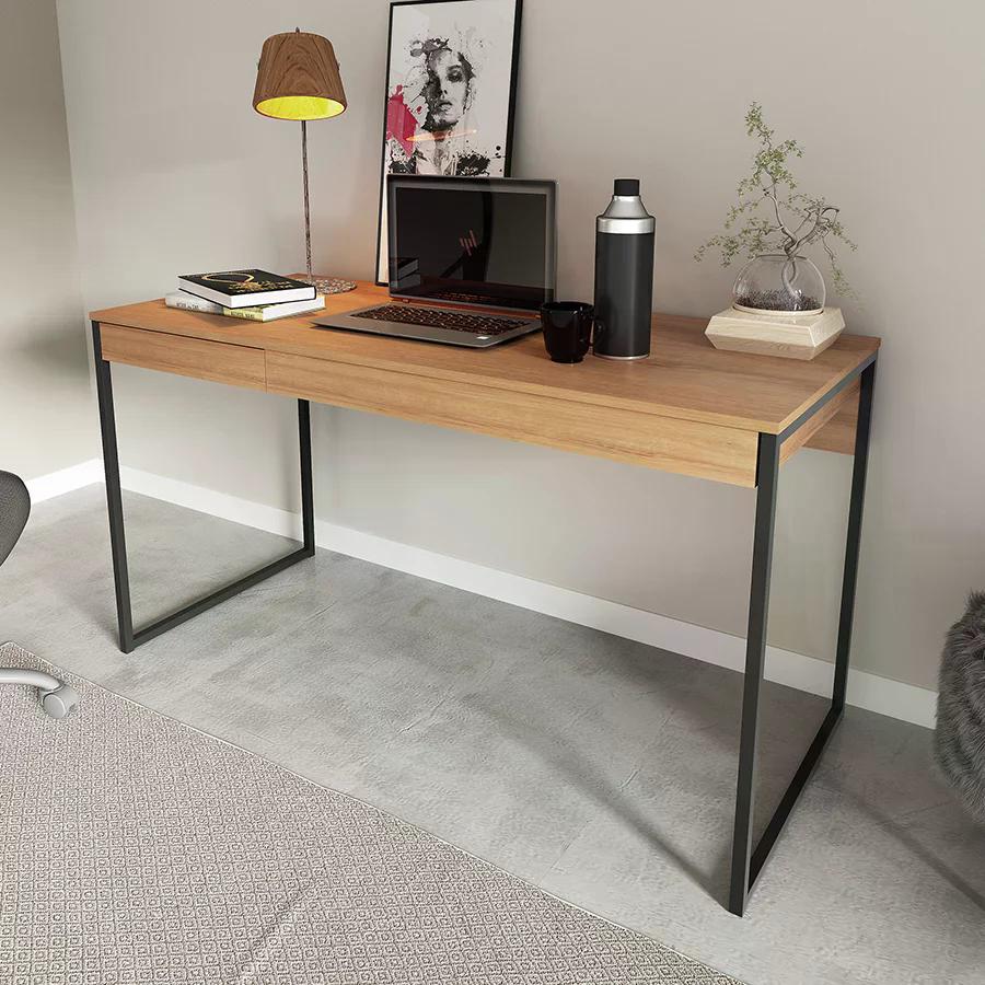 Mesa Escrivaninha 1 Gaveta Pes Tubular ME4156 Amendoa Preto Tecno Mobili
