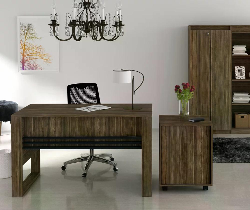 Mesa Escrivaninha Para Escritorio ME4146 Nogal Preto Tecno Mobili