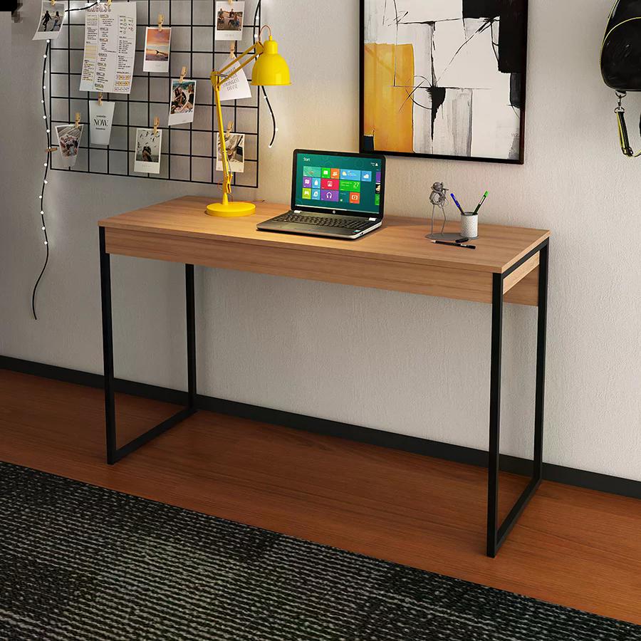 Mesa Escrivaninha Pes Tubular ME4160 Amendoa Preto Tecno Mobili