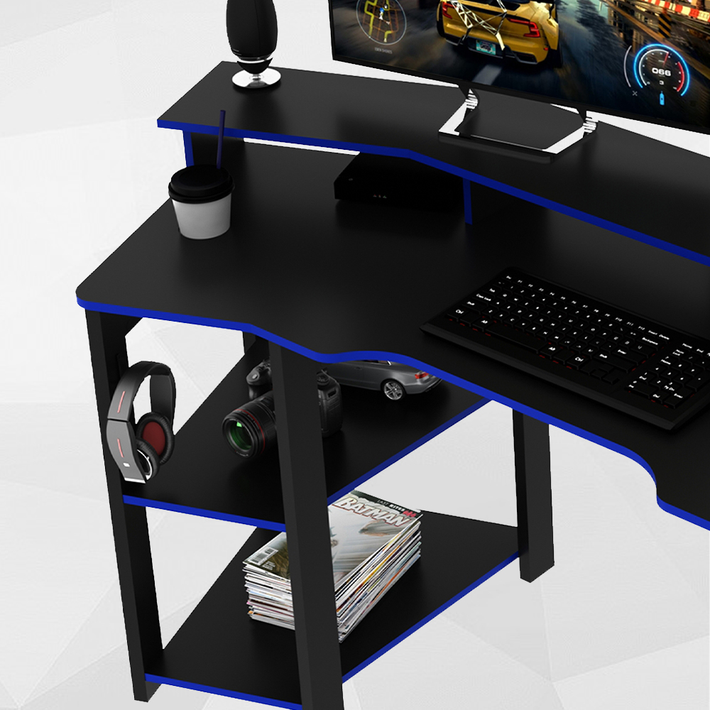 Mesa Gamer Cockpit 3 Prateleiras ME4167 Preto Azul Tecno Mobili