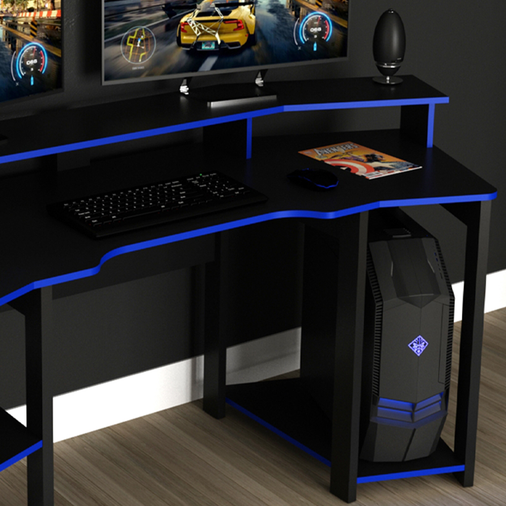 Mesa Gamer Cockpit 3 Prateleiras ME4167 Preto Azul Tecno Mobili